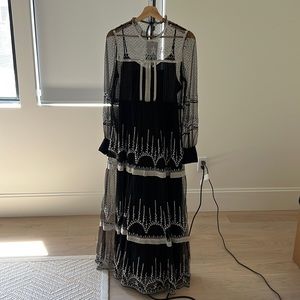 Zara Black Lace Embroidered Maxi Dress Lined NWT